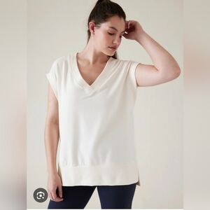 ATHLETA Retroterry V-Neck Sweatshirt Tee Sweater Vest‎ Ivory Cream Size Sp